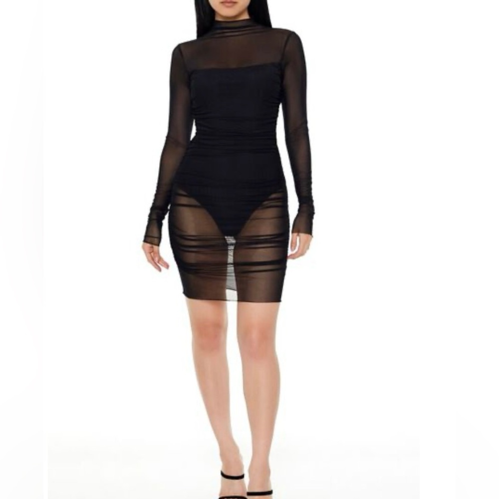 Forever 21 Ruched Sheer Bodycon Mini Dress